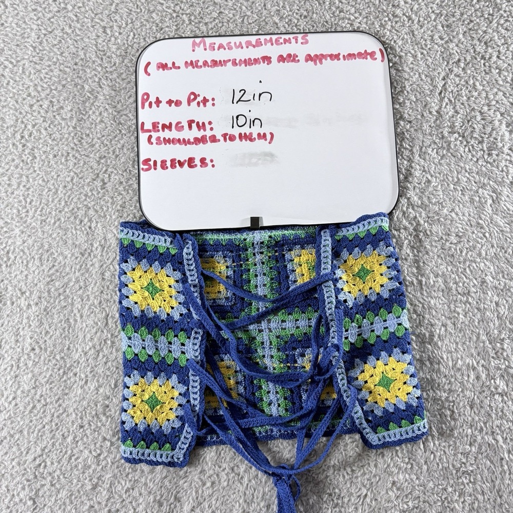 Zara Crochet Set Women Blue Yellow Small Granny Square Boho Festival Matching - Picture 7 of 16